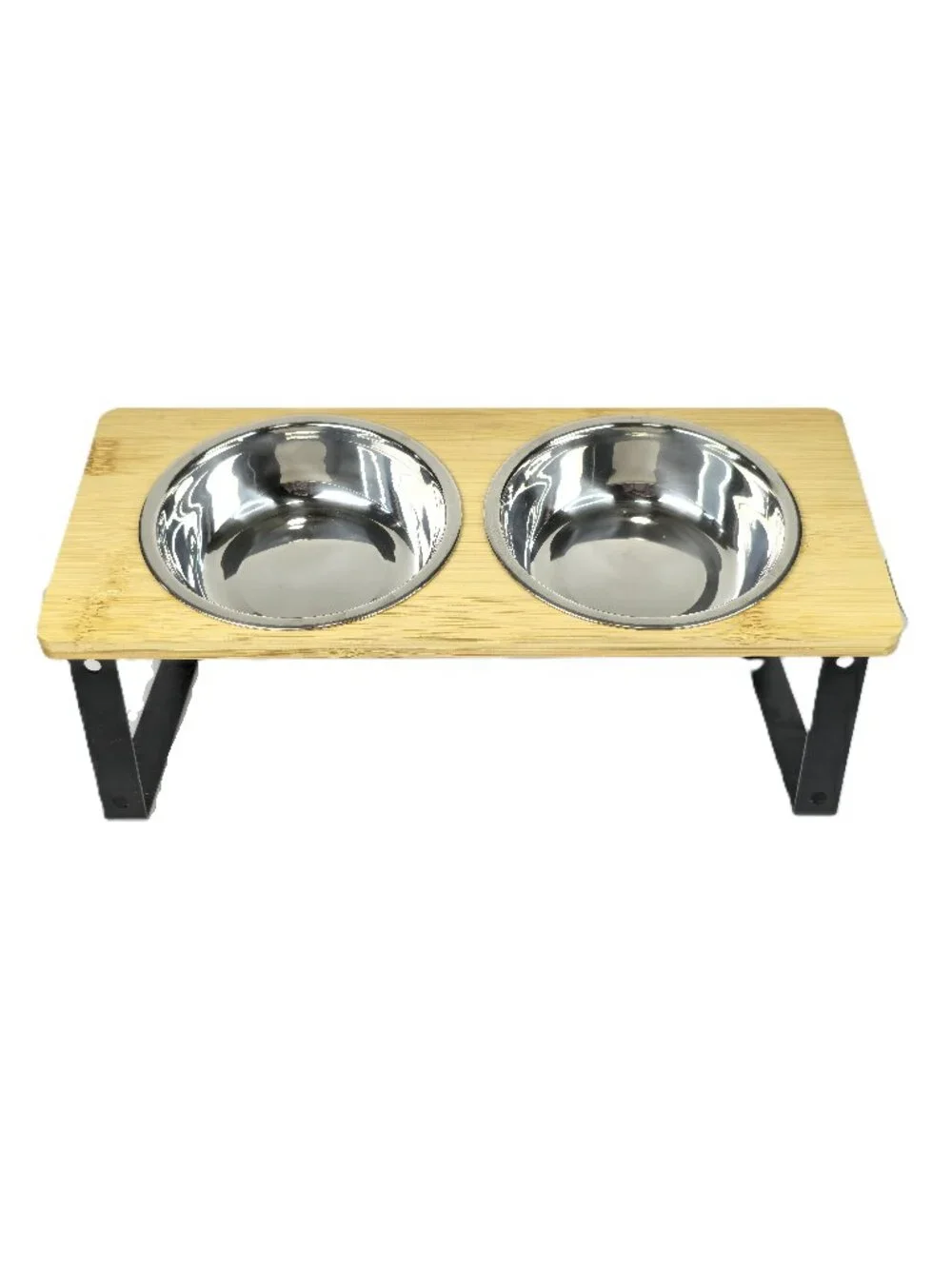 Elevated Dog Bowls with Wood Stand & Stainless Steel Pet Food Water Feeder